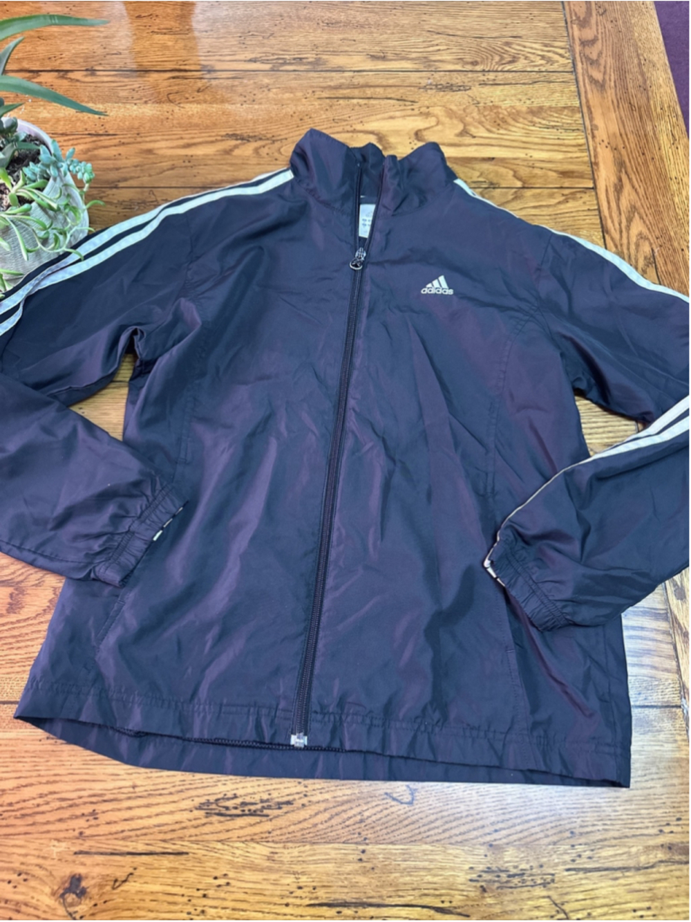 Vintage Adidas Track Jacket C37 Womens Sz Medium Black Athletic Running Full Zip